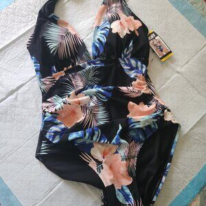 DKNY women's swimsuit Brand NEW size M One Piece Black/ floral.